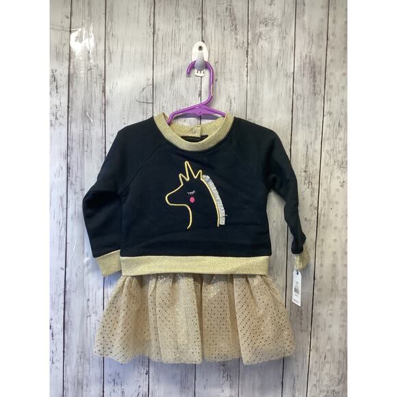 Vitamins Kids Girls Black Gold Unicorn Long Sleeve 2-Piece Outfit Set Size 2T - Picture 1 of 3